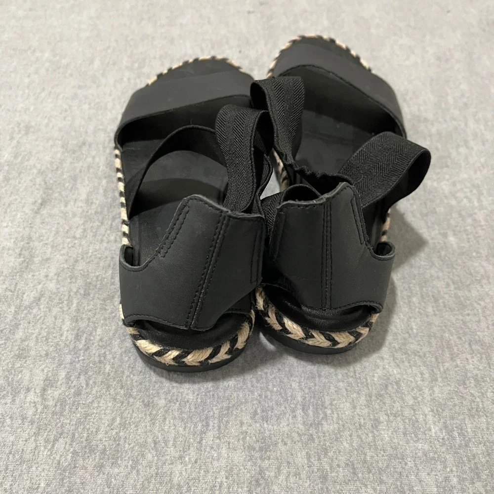 Sorel Ella II Sandal Womens 6‎ Black Leather Elastic Strap Espadrille NL4045-010
